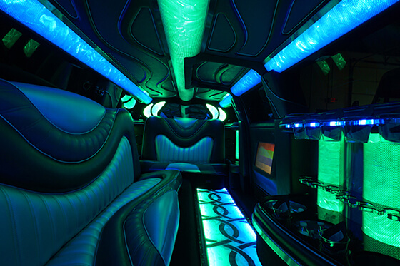 neon lights in a stretch limo service Greenwood